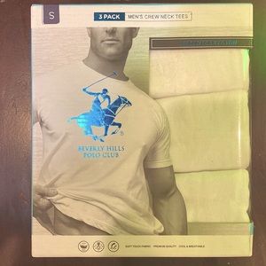 Beverly Hills Polo Club, Crewneck, Mens, White Tees, 3 Pack, Size:Small.